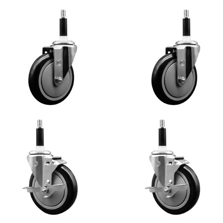 Service Caster 5'' SS Black Poly Wheel Swivel 7/8'' Expanding Stem Caster Set 2 Brakes, 4PK SCC-SSEX20S514-PPUB-BLK-2-TLB-2-78